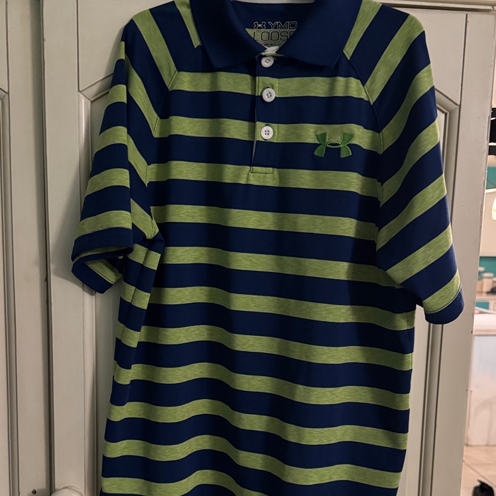 Under Armour Kids Polo Shirt - Navy and Lime Stripes